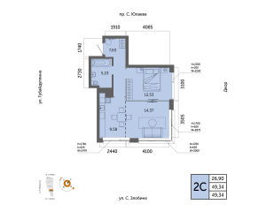 Планировка 2-комнатные 49,3 м²