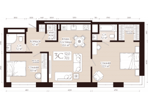 3-комн. · 70.1 м²