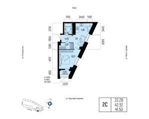 Планировка 2-комнатные 41,5 м²