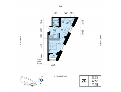 Планировка 2-комн. · 41.5 м²