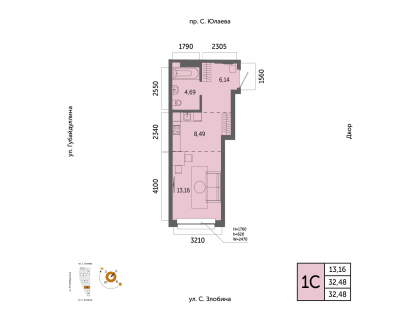 Планировка 1-комн. · 32.5 м²