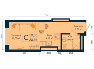 Студия · 20.9 м²