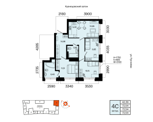 Планировка 4-комнатные 72,5 м²