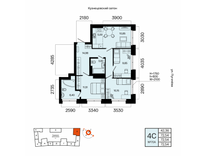 Планировка 4-комн. · 72.5 м²
