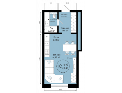 Планировка 1-комн. · 30.5 м²