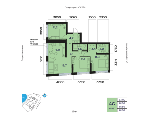 Планировка 4-комнатные 81,5 м²