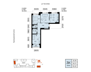 Планировка 3-комнатные 60,4 м²