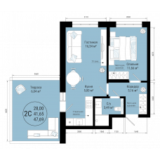Планировка: 2-комн. квартира, 47.7 м²