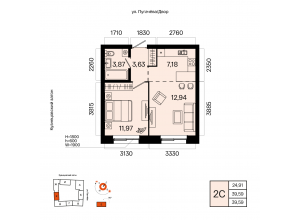2-комн. · 39,6 м²