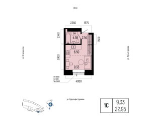 Планировка 1-комнатные 23 м²