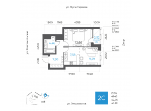 2-комн. · 42,8 м²
