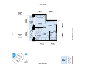 Планировка 2-комнатные 37,9 м²