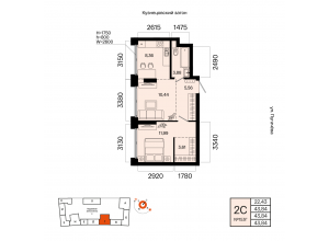 2-комн. · 43,8 м²