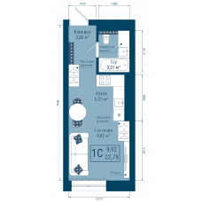 Планировка: 1-комн. квартира, 22.8 м²