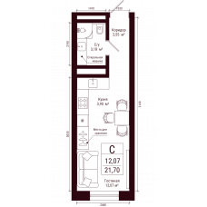 Планировка: Студия, 21.7 м²