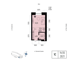 Планировка 1-комнатные 28,1 м²