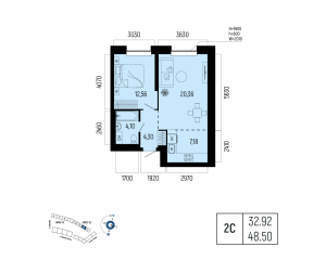Планировка 2-комнатные 48,5 м²