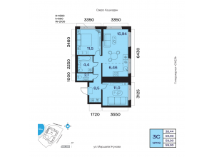 3-комн. · 59,9 м²