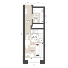 Планировка: Студия, 18.6 м²