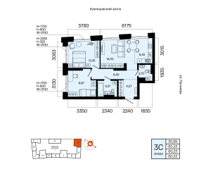 Планировка 3-комнатные 60,2 м²