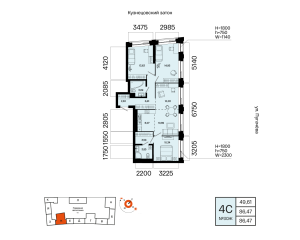 Планировка 4-комнатные 86,5 м²