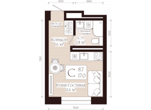 1-комн. · 17 м²