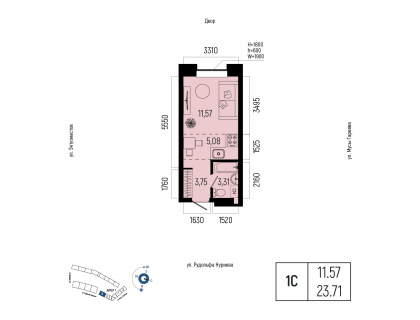 Планировка 1-комн. · 23.7 м²