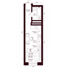 Планировка: Студия, 22.6 м²