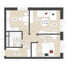 Планировка: 2-комн. квартира, 45.3 м²