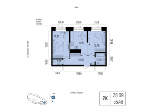 2-комн. · 55,5 м²