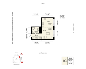 Планировка 1-комнатные 28,6 м²
