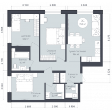 Планировка: 4-комн. квартира, 76.8 м²