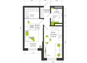 2-комн. · 37.5 м²