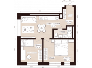 3-комн. · 50.9 м²