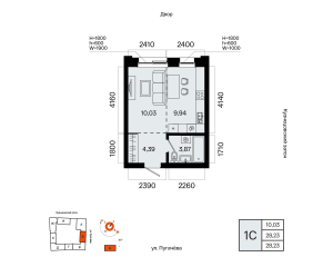 Планировка 1-комнатные 28,2 м²