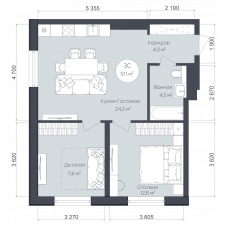Планировка: 3-комн. квартира, 57.1 м²