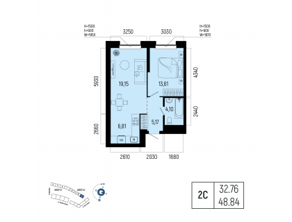 Планировка 2-комн. · 48.8 м²