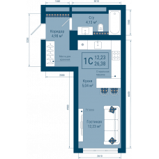 1-комн. квартира, 26.4 м²