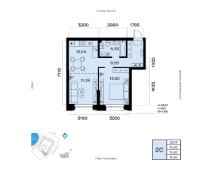 Планировка 2-комнатные 51,2 м²