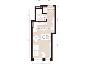 1-комн. · 25.4 м²