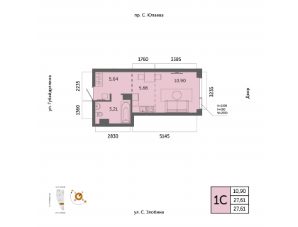 Планировка 1-комн. · 27.6 м²