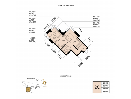 Планировка 2-комн. · 53.1 м²