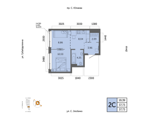 Планировка 2-комнатные 37,7 м²