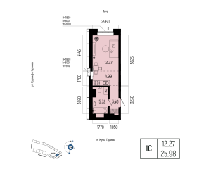 Планировка 1-комнатные 26 м²
