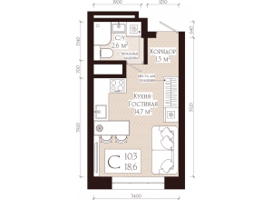 1-комн. · 18.6 м²