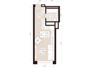 1-комн. · 24.5 м²