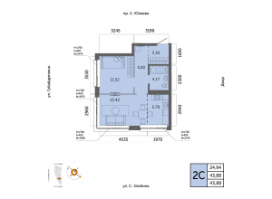 2-комн. · 43,9 м²