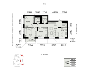 Планировка 4-комнатные 73,9 м²