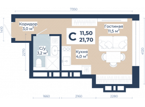 Студия · 21.7 м²