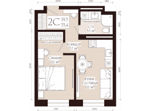 2-комн. · 33.4 м²